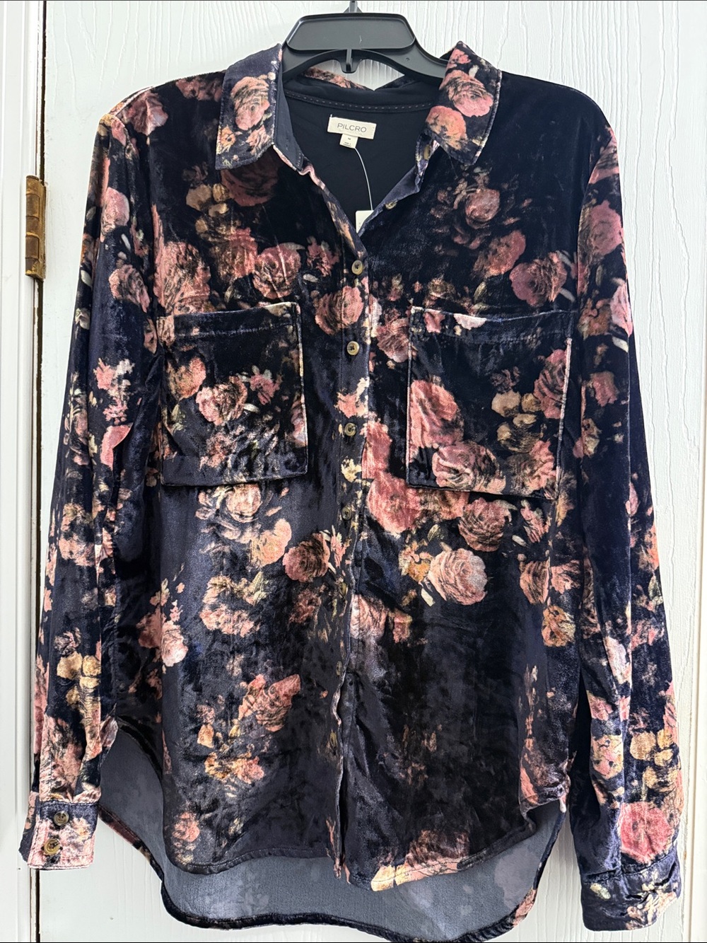 NWT! Anthropologie Pilcro Women's floral velvet button-up shirt
